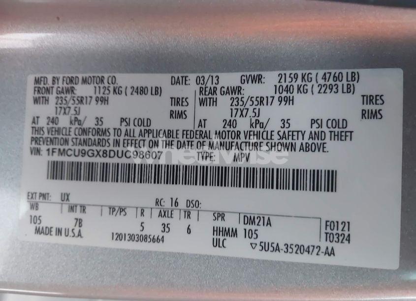 Photo 9 of 2013 Ford Escape (VIN 1FMCU9GX8DUC98607)