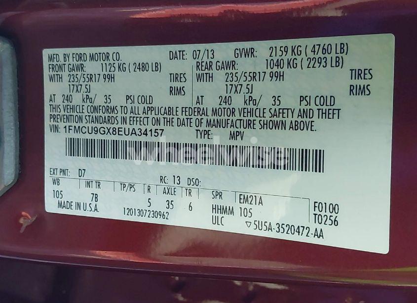 Photo 9 of 2014 Ford Escape SE (VIN 1FMCU9GX8EUA34157)