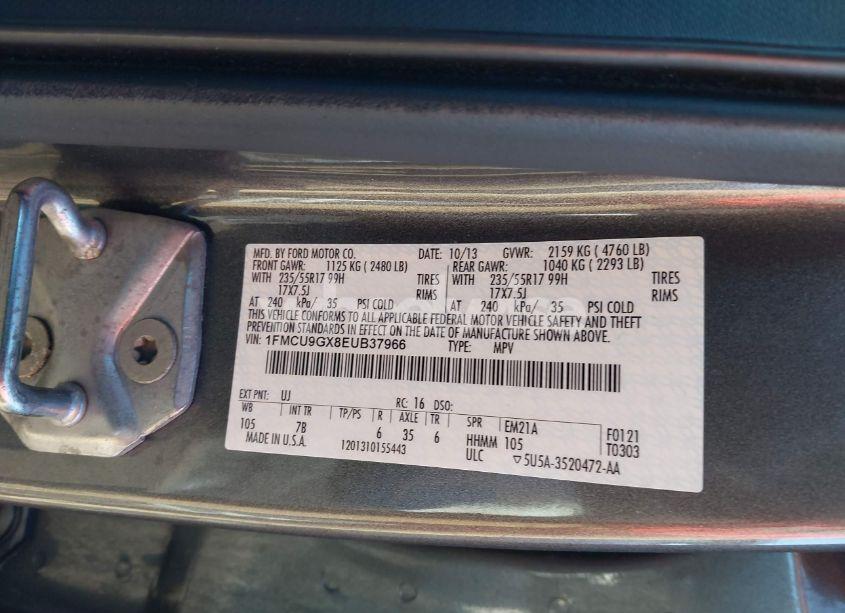 Photo 9 of 2014 Ford Escape SE (VIN 1FMCU9GX8EUB37966)