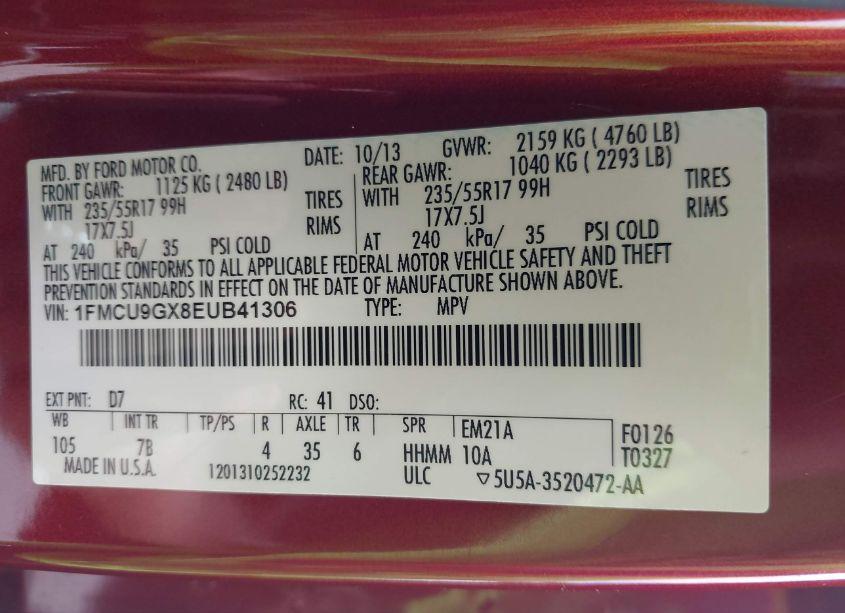 Photo 9 of 2014 Ford Escape SE (VIN 1FMCU9GX8EUB41306)