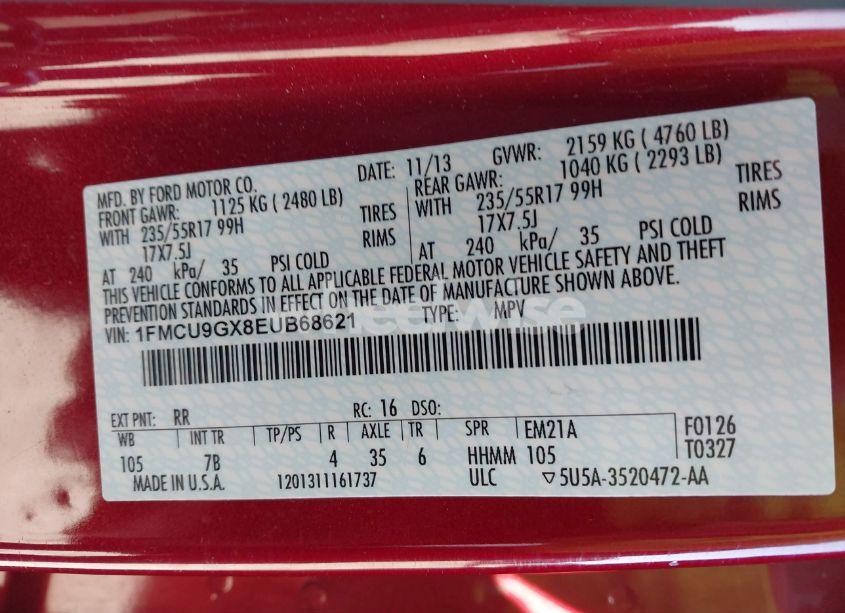 Photo 9 of 2014 Ford Escape SE (VIN 1FMCU9GX8EUB68621)