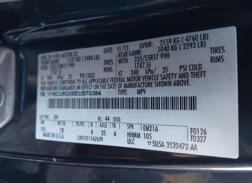 Photo 9 of 2014 Ford Escape SE (VIN 1FMCU9GX8EUB70384)