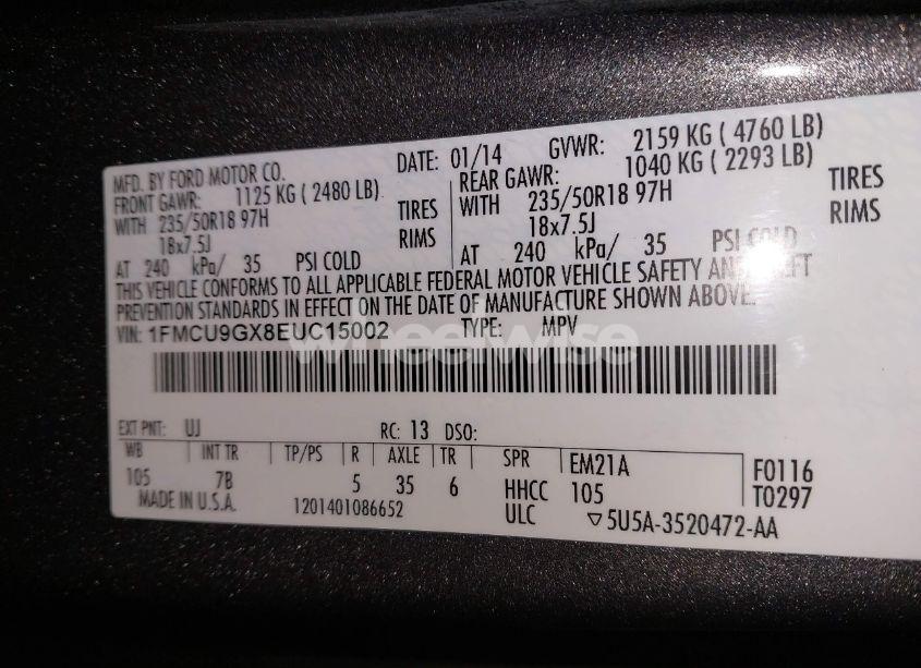 Photo 9 of 2014 Ford Escape SE (VIN 1FMCU9GX8EUC15002)