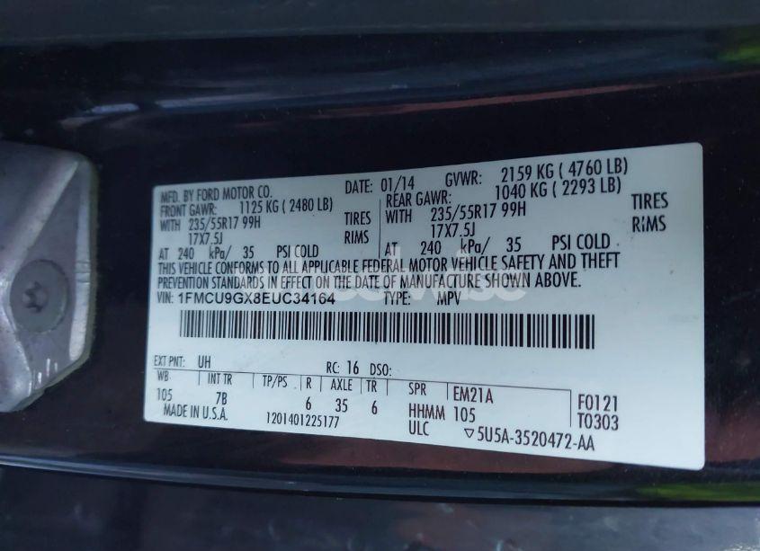 Photo 9 of 2014 Ford Escape SE (VIN 1FMCU9GX8EUC34164)