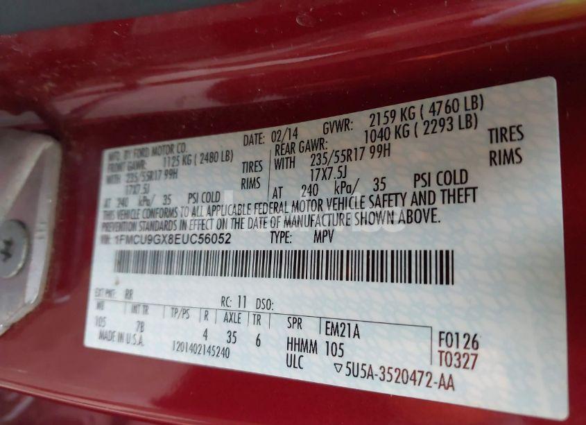 Photo 9 of 2014 Ford Escape SE (VIN 1FMCU9GX8EUC56052)