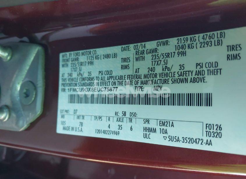 Photo 9 of 2014 Ford Escape SE (VIN 1FMCU9GX8EUC75877)