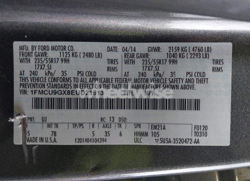 Photo 9 of 2014 Ford Escape SE (VIN 1FMCU9GX8EUD21613)