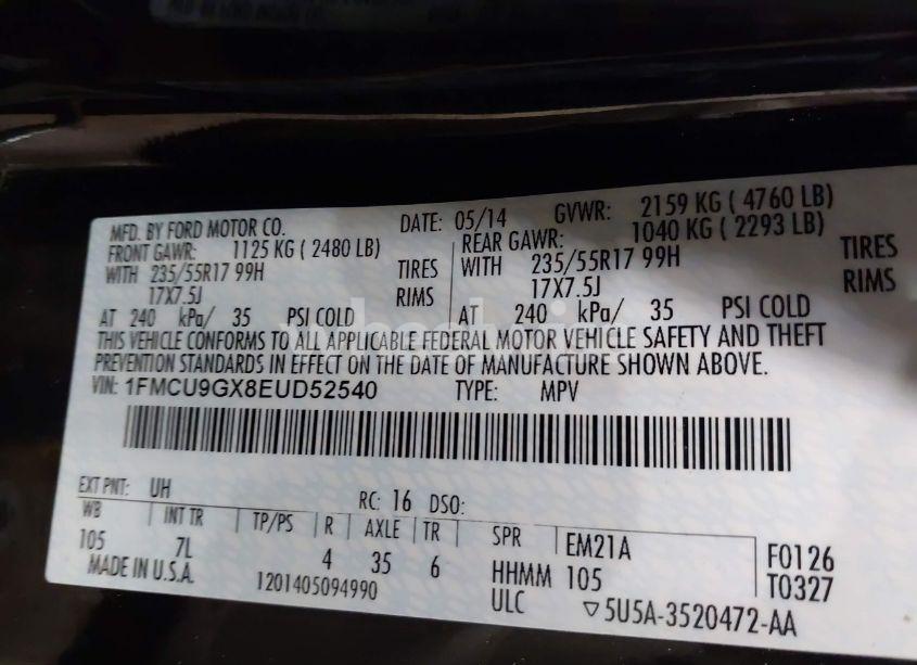 Photo 9 of 2014 Ford Escape SE (VIN 1FMCU9GX8EUD52540)