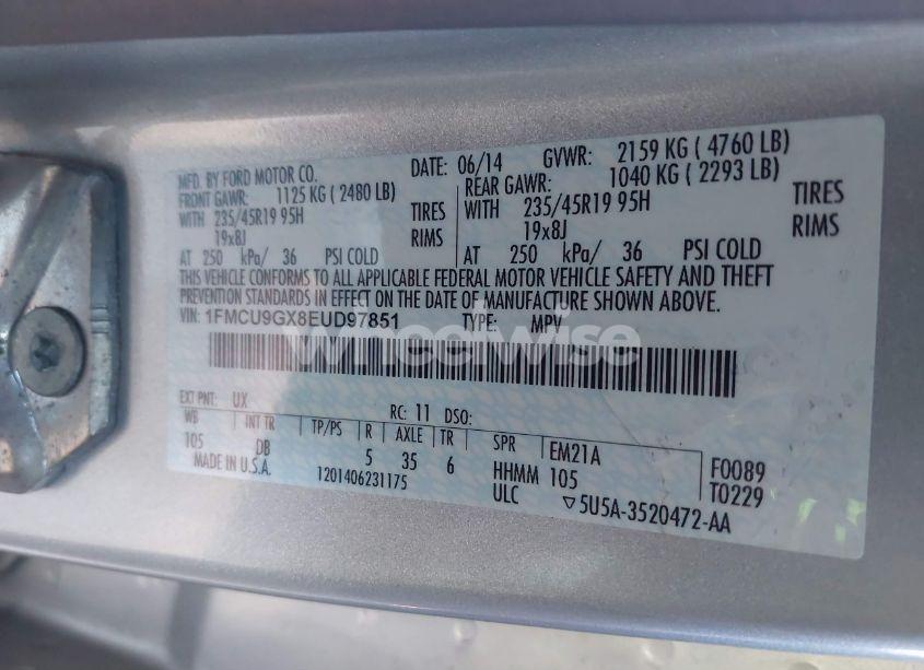 Photo 9 of 2014 Ford Escape SE (VIN 1FMCU9GX8EUD97851)