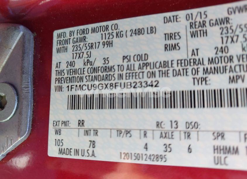 Photo 9 of 2015 Ford Escape SE (VIN 1FMCU9GX8FUB23342)