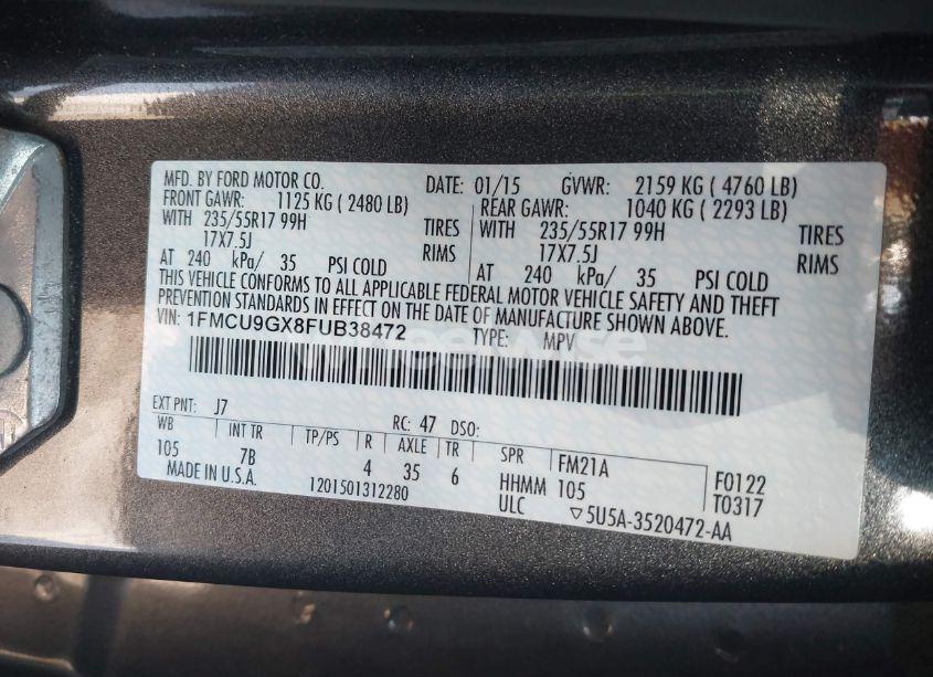 Photo 9 of 2015 Ford Escape SE (VIN 1FMCU9GX8FUB38472)