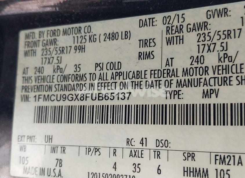 Photo 9 of 2015 Ford Escape SE (VIN 1FMCU9GX8FUB65137)