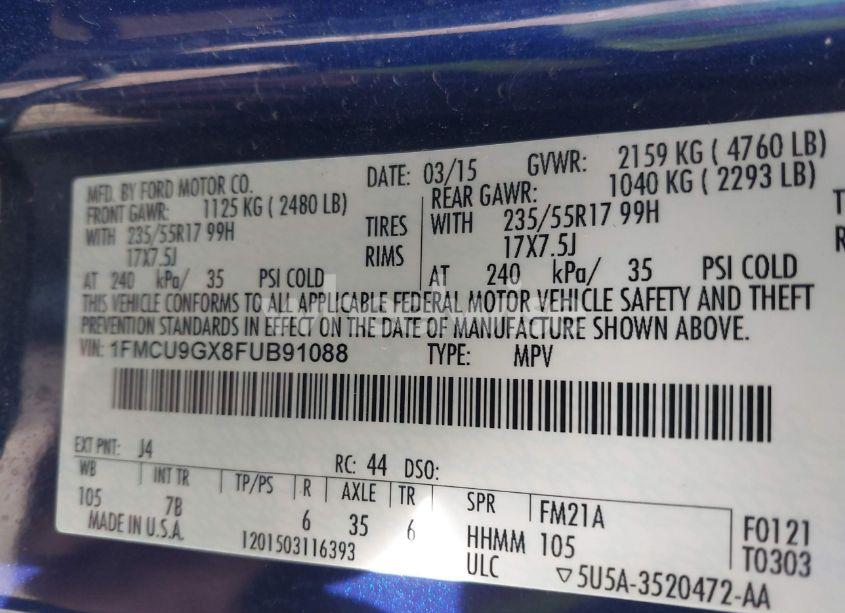 Photo 9 of 2015 Ford Escape SE (VIN 1FMCU9GX8FUB91088)