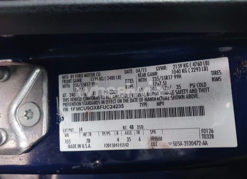 Photo 9 of 2015 Ford Escape SE (VIN 1FMCU9GX8FUC24235)