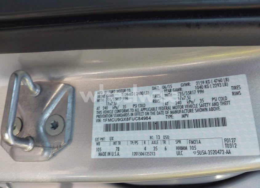 Photo 9 of 2015 Ford Escape SE (VIN 1FMCU9GX8FUC84984)