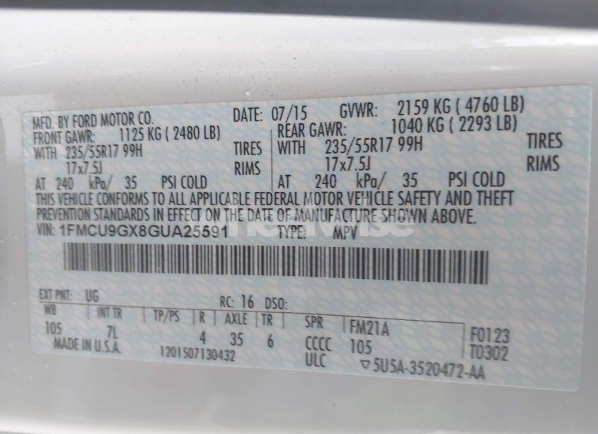 Photo 9 of 2016 Ford Escape SE (VIN 1FMCU9GX8GUA25591)