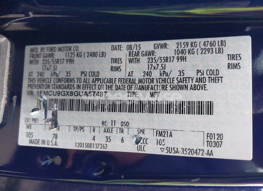 Photo 9 of 2016 Ford Escape SE (VIN 1FMCU9GX8GUA57487)