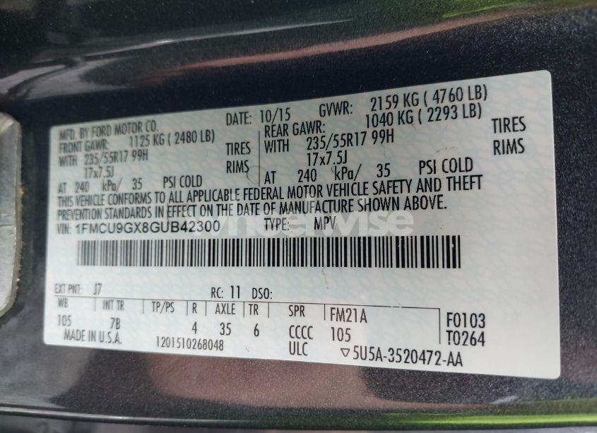 Photo 9 of 2016 Ford Escape SE (VIN 1FMCU9GX8GUB42300)