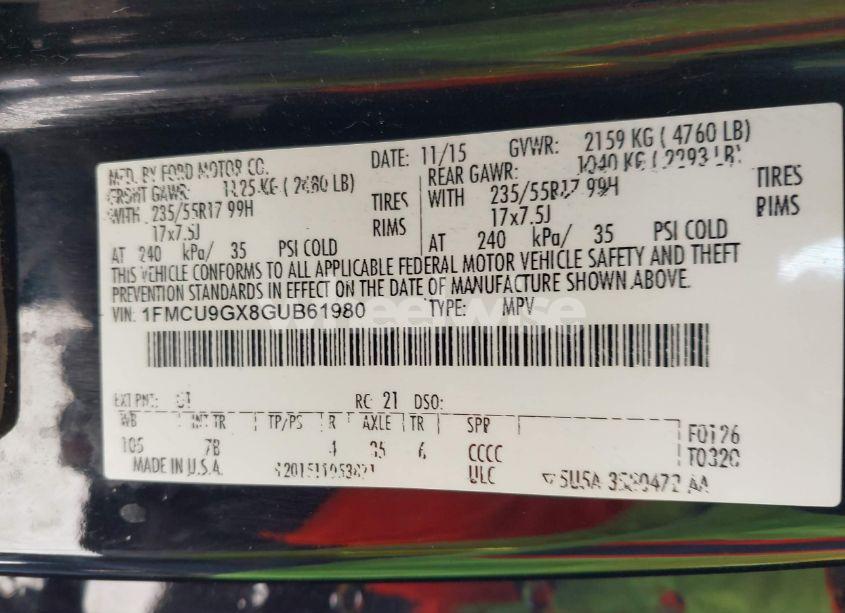 Photo 9 of 2016 Ford Escape SE (VIN 1FMCU9GX8GUB61980)