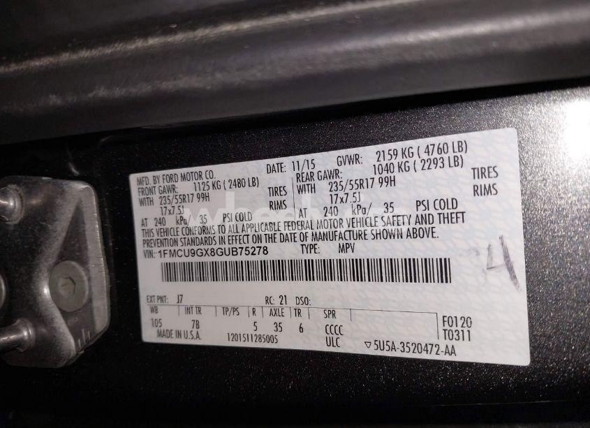 Photo 9 of 2016 Ford Escape SE (VIN 1FMCU9GX8GUB75278)