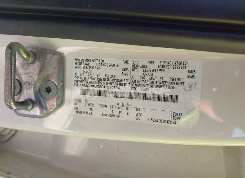 Photo 9 of 2016 Ford Escape SE (VIN 1FMCU9GX8GUB90704)