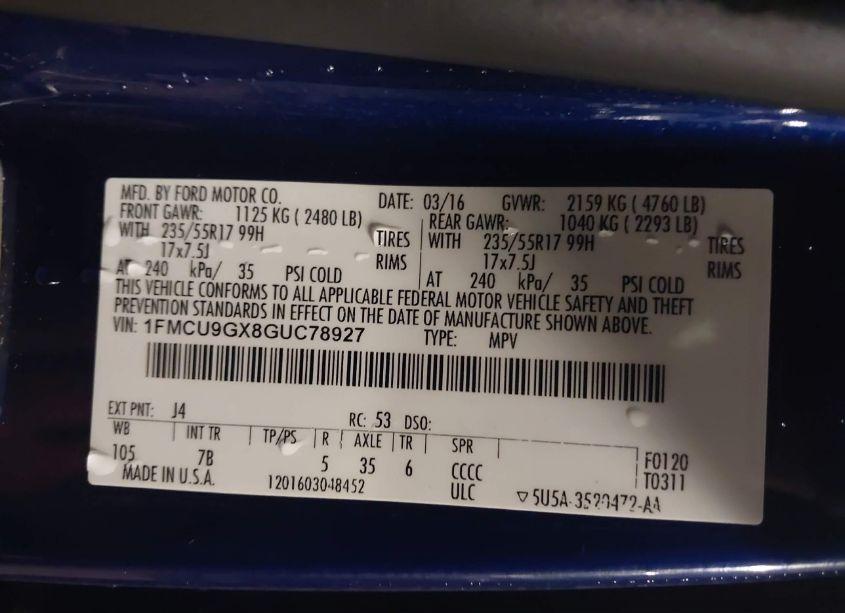 Photo 9 of 2016 Ford Escape SE (VIN 1FMCU9GX8GUC78927)