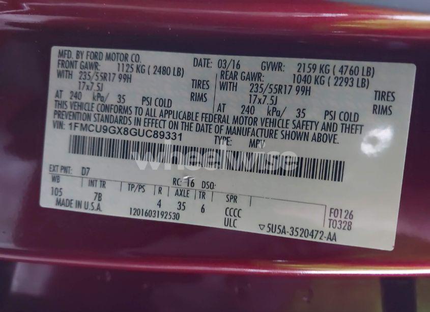 Photo 9 of 2016 Ford Escape SE (VIN 1FMCU9GX8GUC89331)