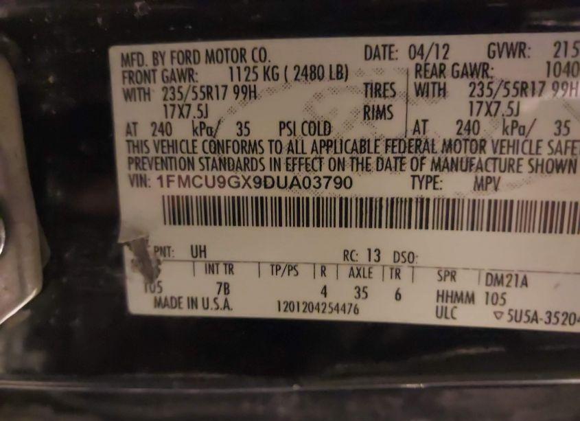 Photo 9 of 2013 Ford Escape SE (VIN 1FMCU9GX9DUA03790)