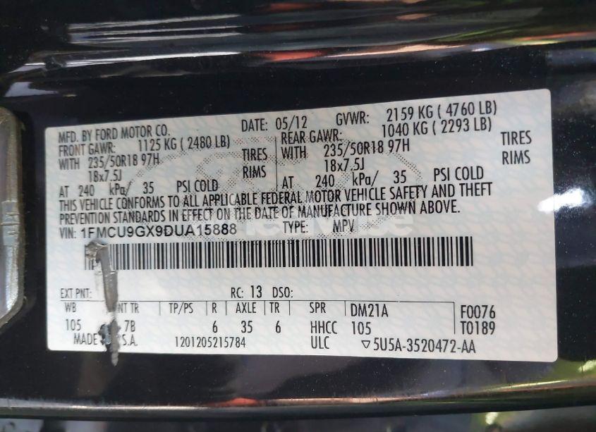 Photo 9 of 2013 Ford Escape SE (VIN 1FMCU9GX9DUA15888)