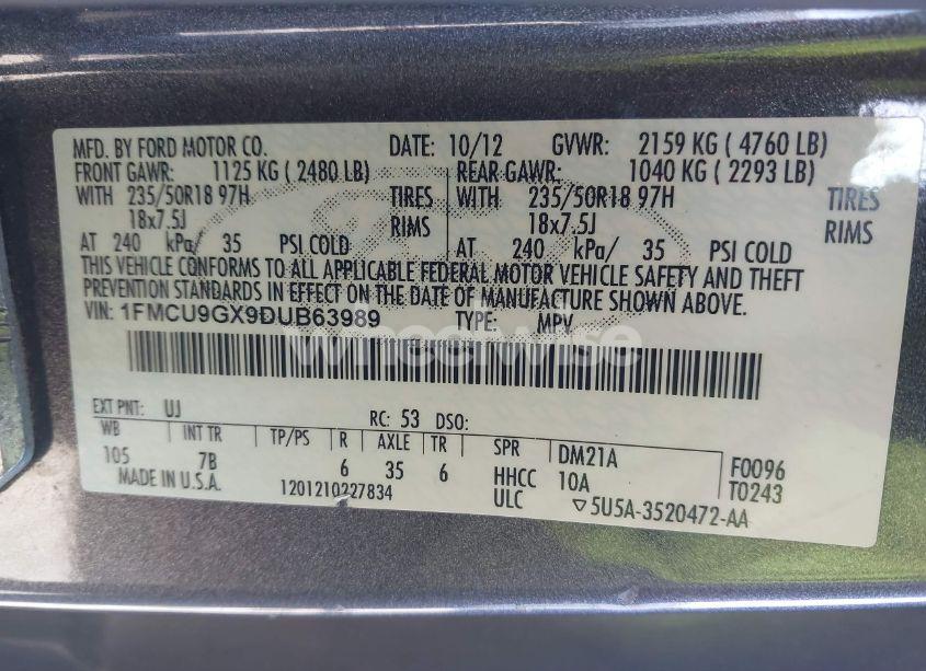 Photo 9 of 2013 Ford Escape SE (VIN 1FMCU9GX9DUB63989)