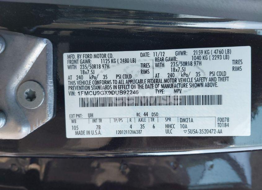 Photo 9 of 2013 Ford Escape SE (VIN 1FMCU9GX9DUB92246)