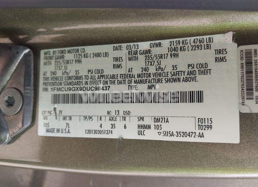 Photo 9 of 2013 Ford Escape SE (VIN 1FMCU9GX9DUC98437)