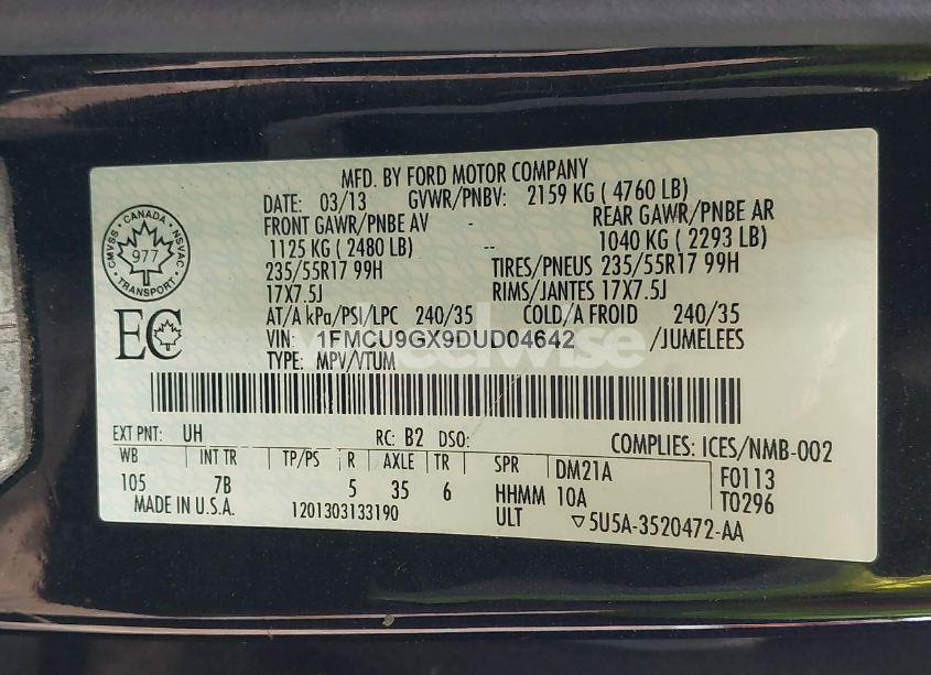 Photo 9 of 2013 Ford Escape SE (VIN 1FMCU9GX9DUD04642)