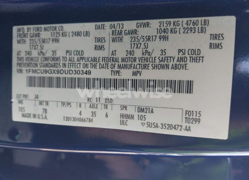 Photo 9 of 2013 Ford Escape SE (VIN 1FMCU9GX9DUD30349)