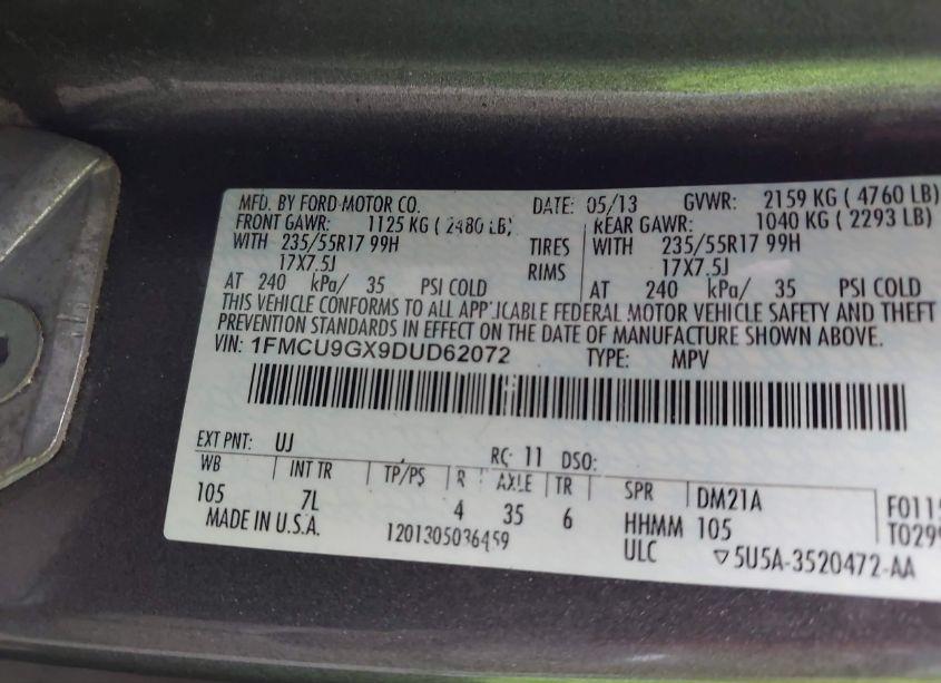 Photo 9 of 2013 Ford Escape SE (VIN 1FMCU9GX9DUD62072)