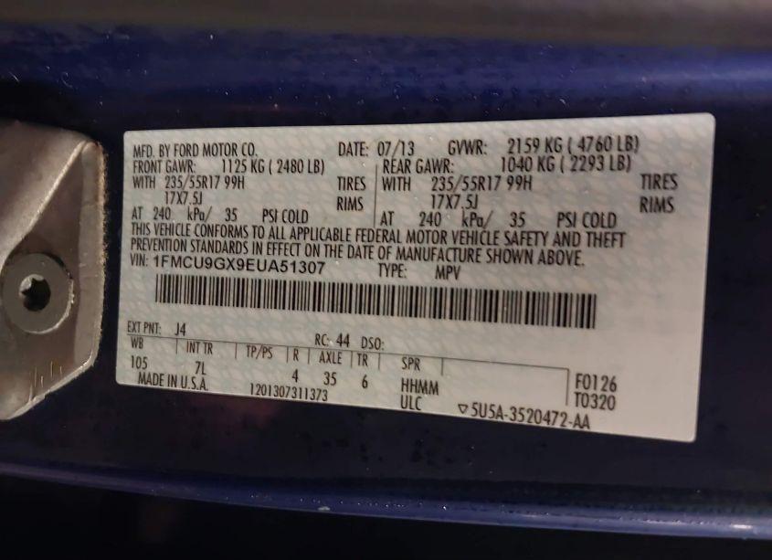 Photo 9 of 2014 Ford Escape SE (VIN 1FMCU9GX9EUA51307)