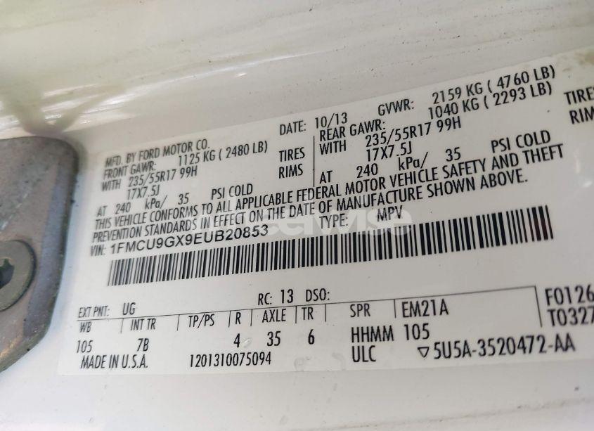 Photo 9 of 2014 Ford Escape SE (VIN 1FMCU9GX9EUB20853)