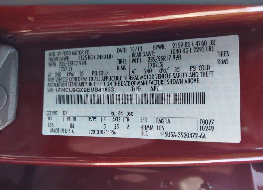 Photo 9 of 2014 Ford Escape SE (VIN 1FMCU9GX9EUB41833)