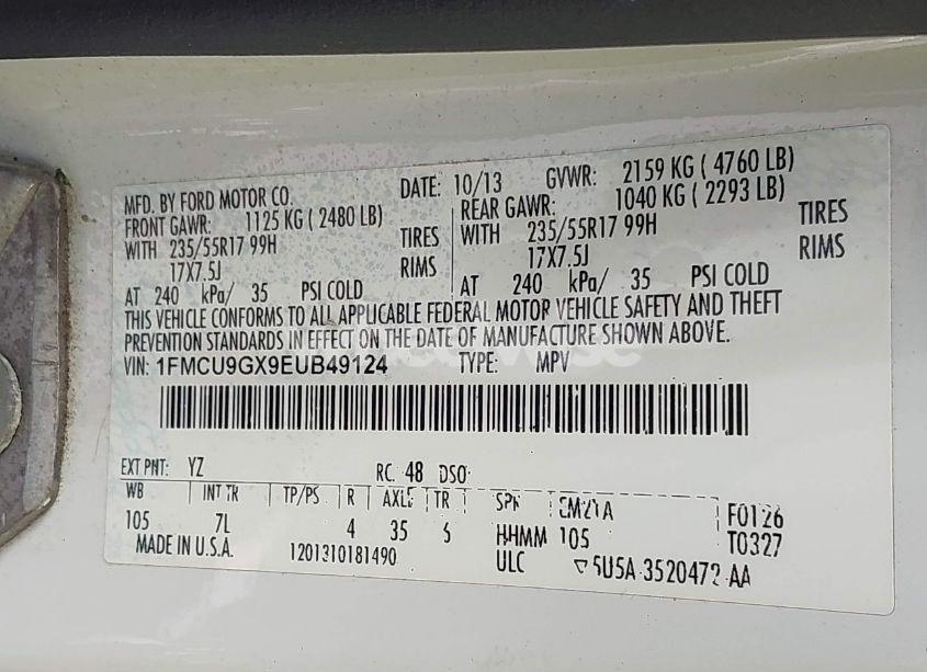 Photo 9 of 2014 Ford Escape SE (VIN 1FMCU9GX9EUB49124)