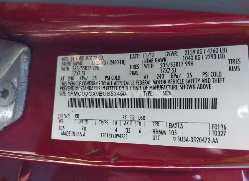 Photo 9 of 2014 Ford Escape SE (VIN 1FMCU9GX9EUB53450)