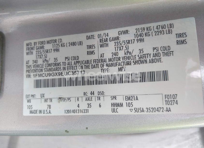 Photo 9 of 2014 Ford Escape SE (VIN 1FMCU9GX9EUC35713)