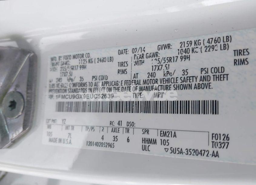 Photo 9 of 2014 Ford Escape SE (VIN 1FMCU9GX9EUC52639)