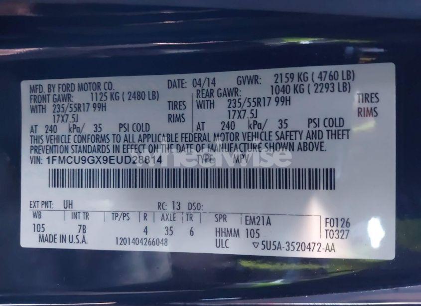 Photo 9 of 2014 Ford Escape SE (VIN 1FMCU9GX9EUD28814)