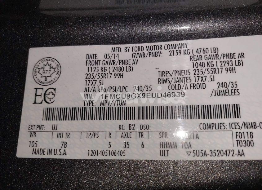 Photo 9 of 2014 Ford Escape SE (VIN 1FMCU9GX9EUD46939)