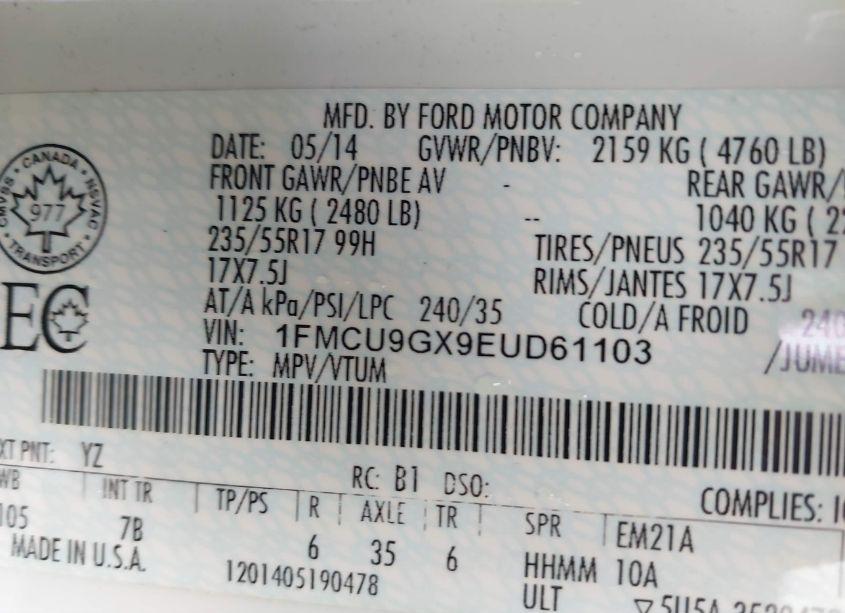 Photo 9 of 2014 Ford Escape SE (VIN 1FMCU9GX9EUD61103)