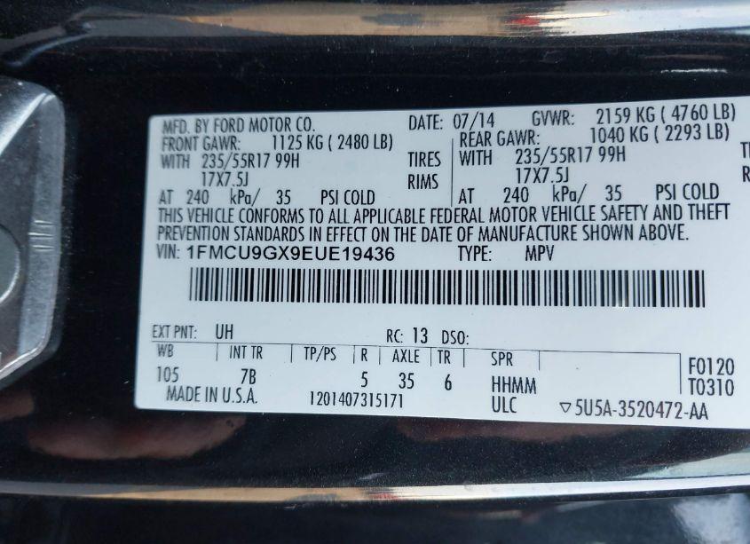 Photo 9 of 2014 Ford Escape SE (VIN 1FMCU9GX9EUE19436)