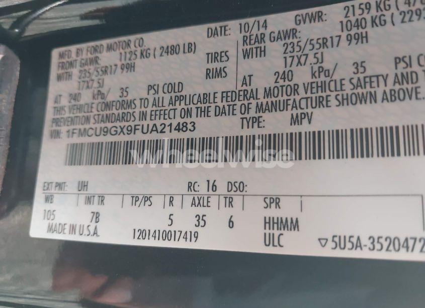 Photo 9 of 2015 Ford Escape SE (VIN 1FMCU9GX9FUA21483)