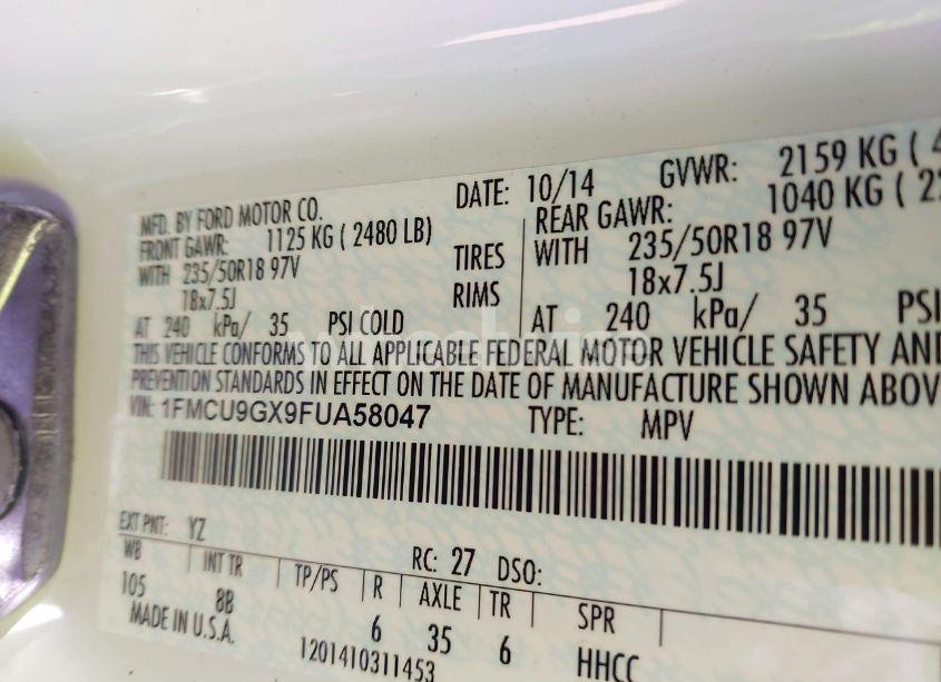 Photo 9 of 2015 Ford Escape SE (VIN 1FMCU9GX9FUA58047)