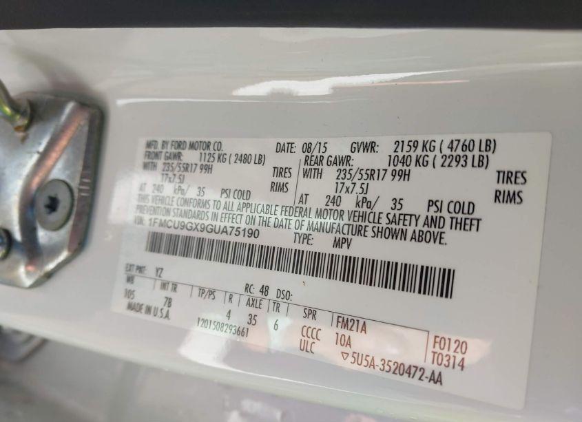 Photo 9 of 2016 Ford Escape SE (VIN 1FMCU9GX9GUA75190)