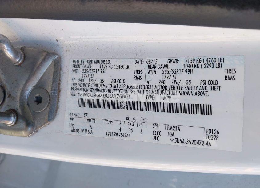 Photo 9 of 2016 Ford Escape SE (VIN 1FMCU9GX9GUA76601)